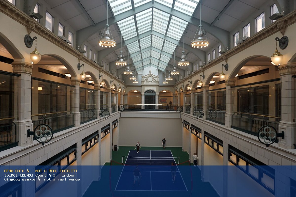 Indoor pickleball court · DEMO only · Wikimedia Commons DEMO — indoor pickleball court (Wikimedia Commons)