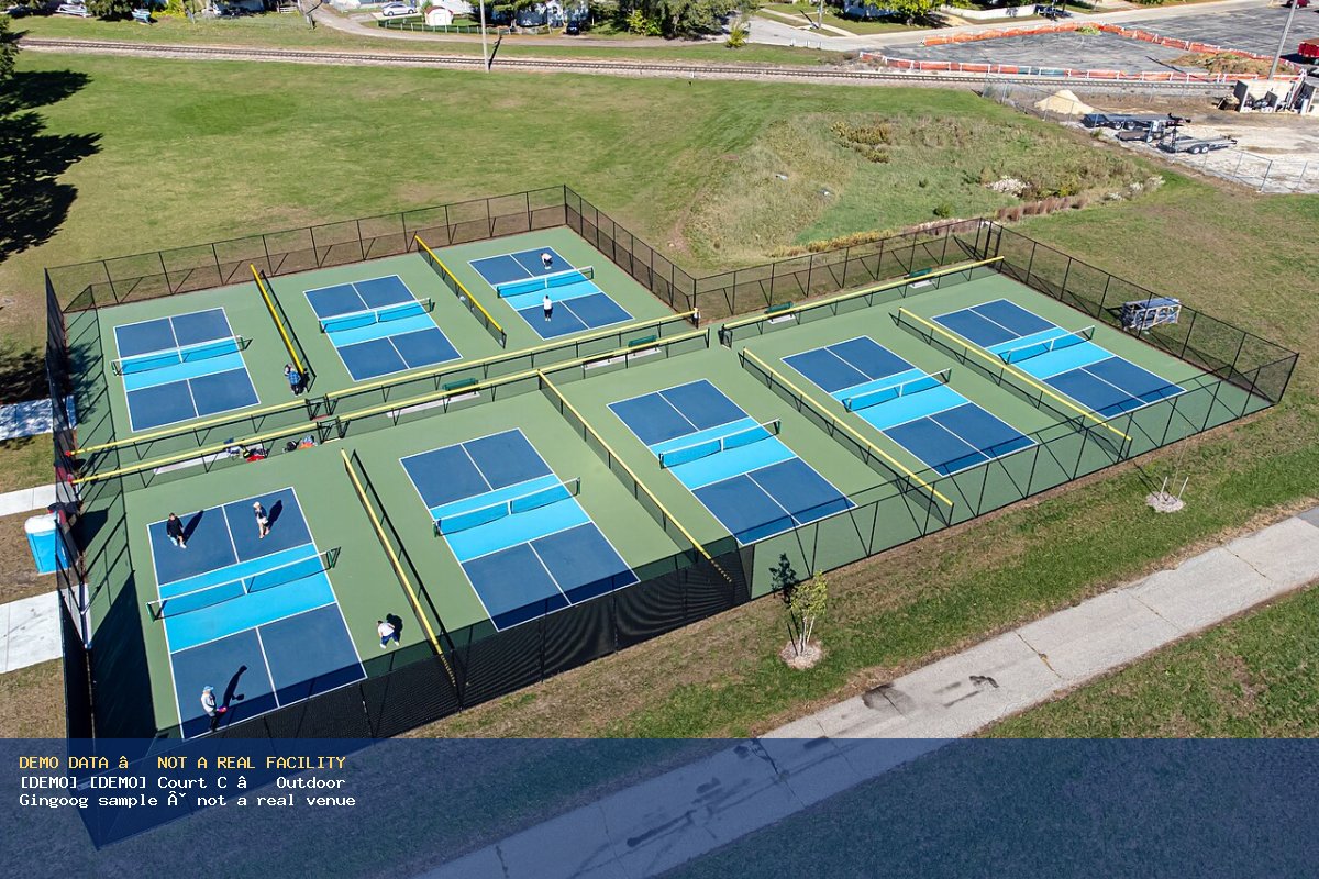 Outdoor pickleball court · DEMO only · Wikimedia Commons DEMO — outdoor pickleball court (Wikimedia Commons)